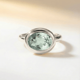 Silver Sea Green Quartz Gemstone Ring - Margo - Dainty London