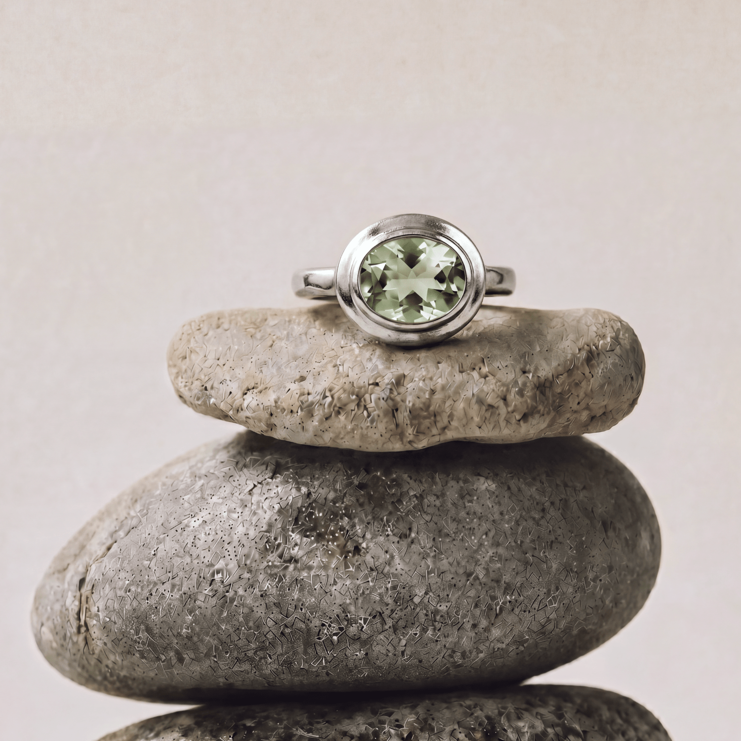 Silver Sea Green Quartz Gemstone Ring - Margo - Dainty London