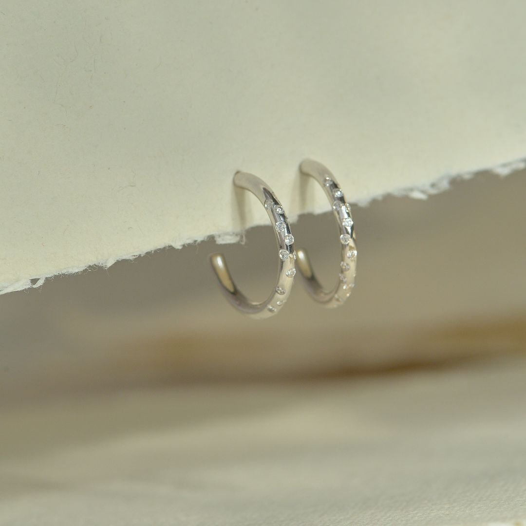Silver Seren Hoops - Celestial Modern Topaz Hoop Earrings - Dainty London
