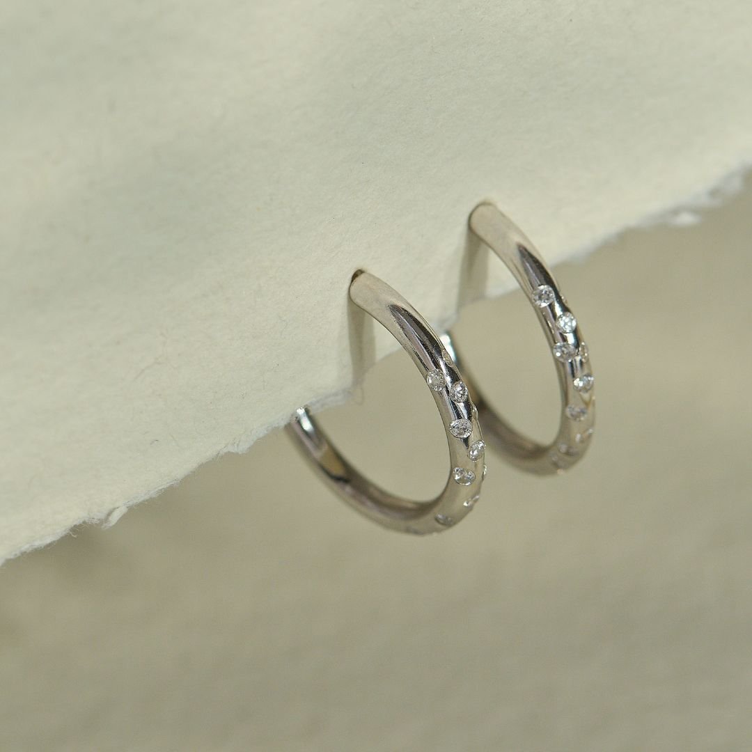 Silver Seren Hoops - Celestial Modern Topaz Hoop Earrings - Dainty London