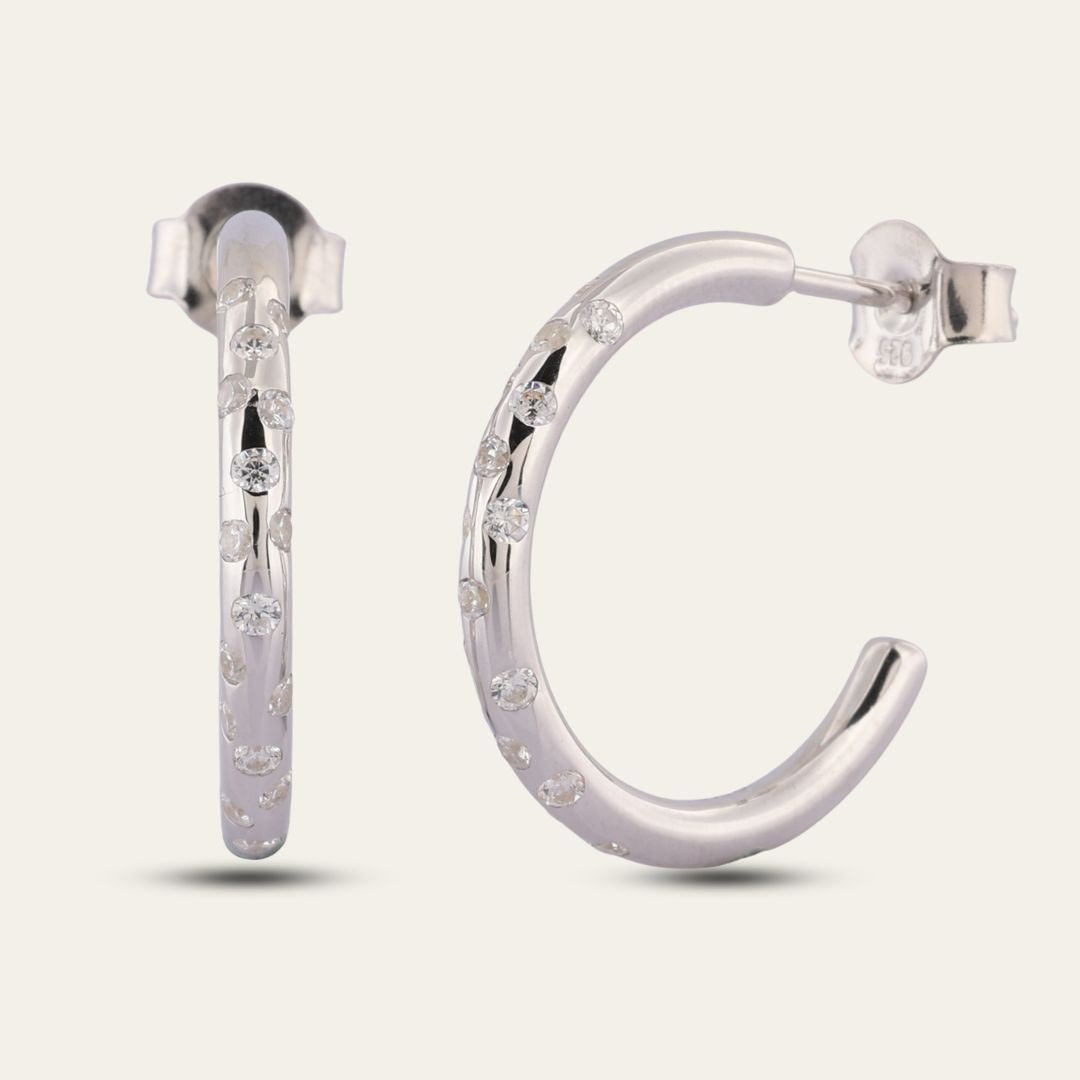 Silver Seren Hoops - Celestial Modern Topaz Hoop Earrings - Dainty London