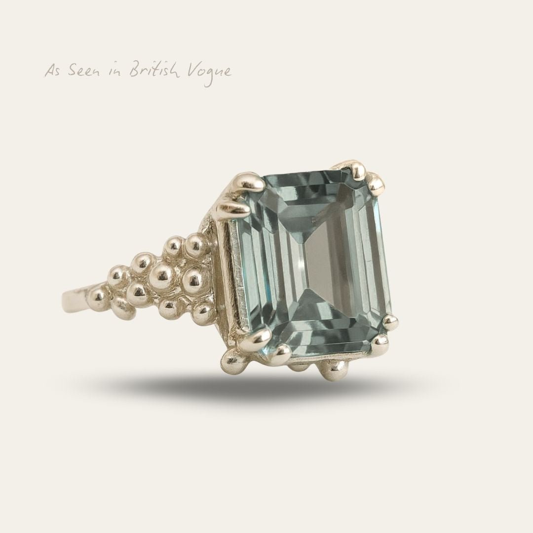 Silver Statement Green Quartz Ring - Giselle - Dainty London