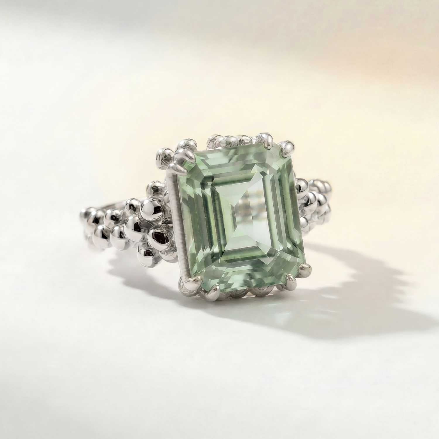 Silver Statement Green Quartz Ring - Giselle - Dainty London