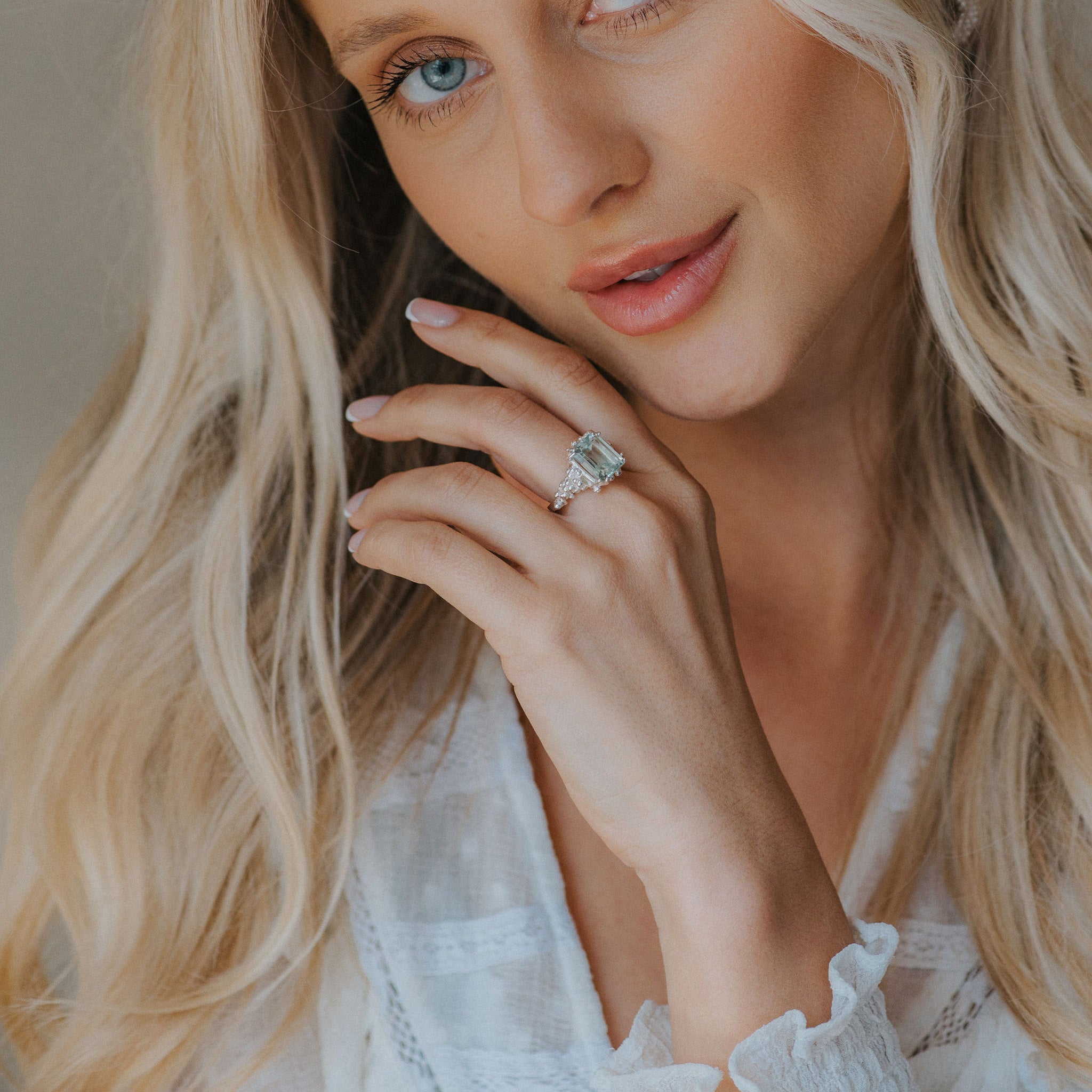 Silver Statement Green Quartz Ring - Giselle - Dainty London