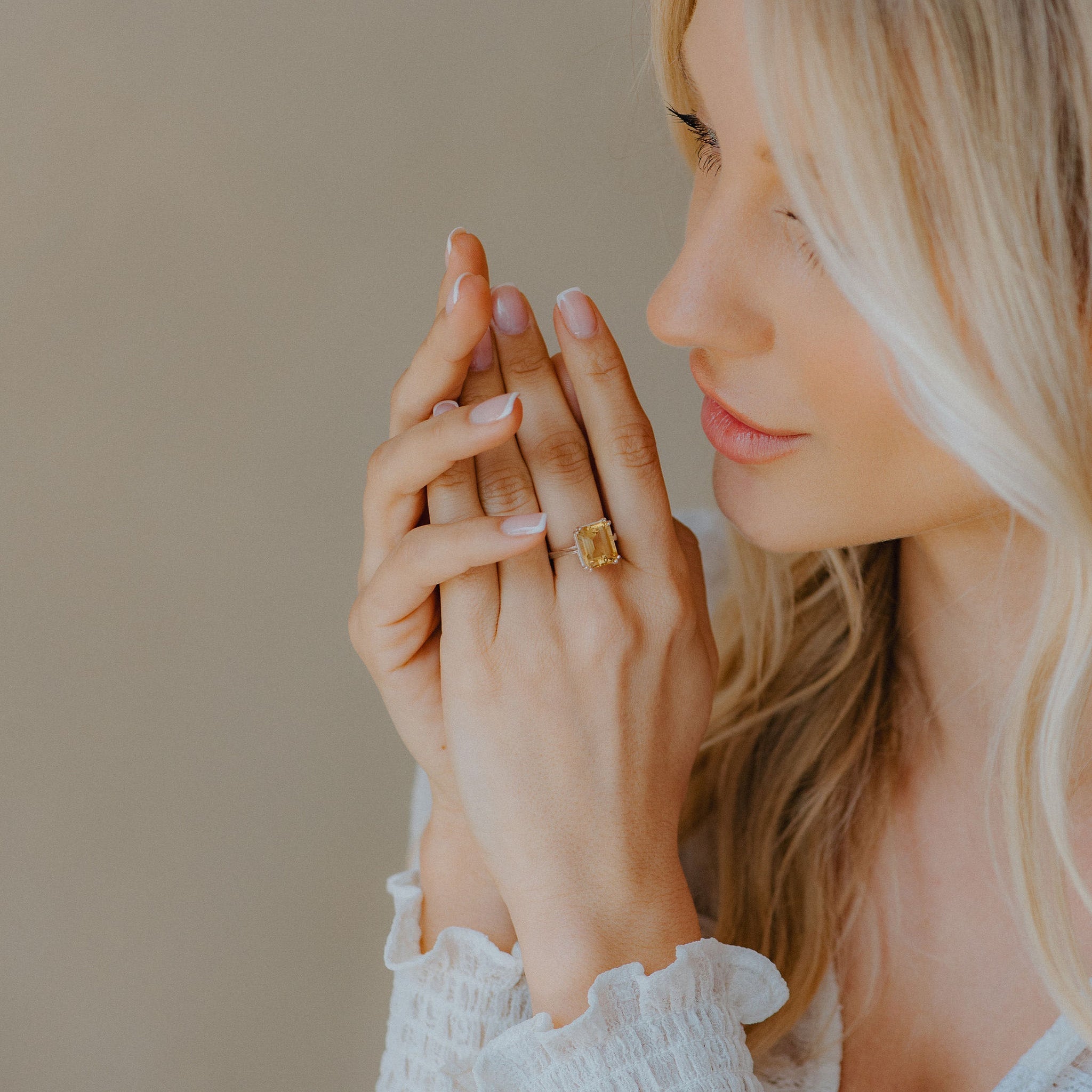 Silver Vintage Citrine Gemstone Ring - Isla - Dainty London