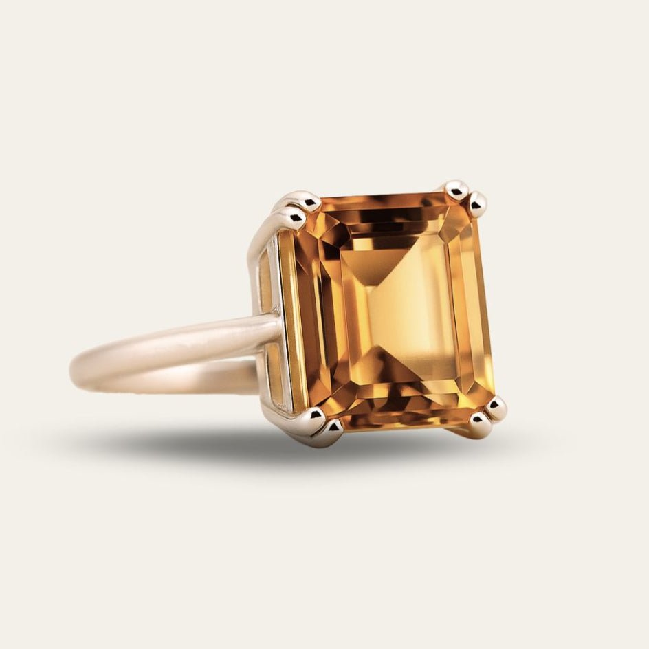 Silver Vintage Citrine Gemstone Ring - Isla - Dainty London