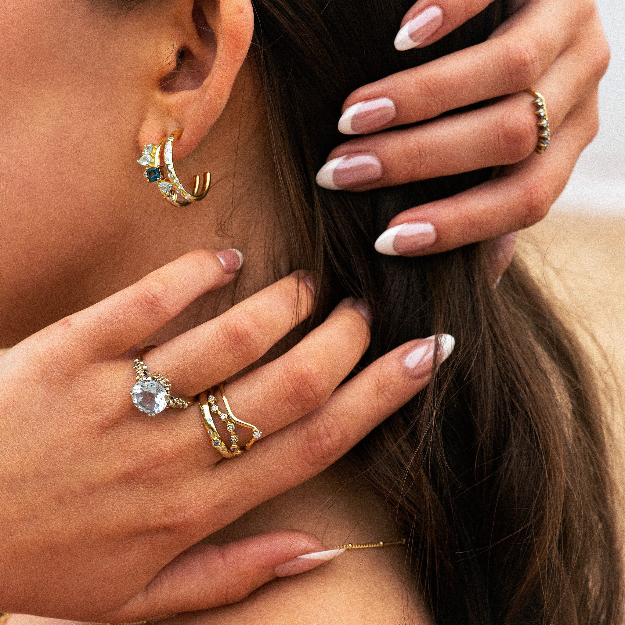 Silver White Topaz Gemstones - Seren Hoops - Dainty London