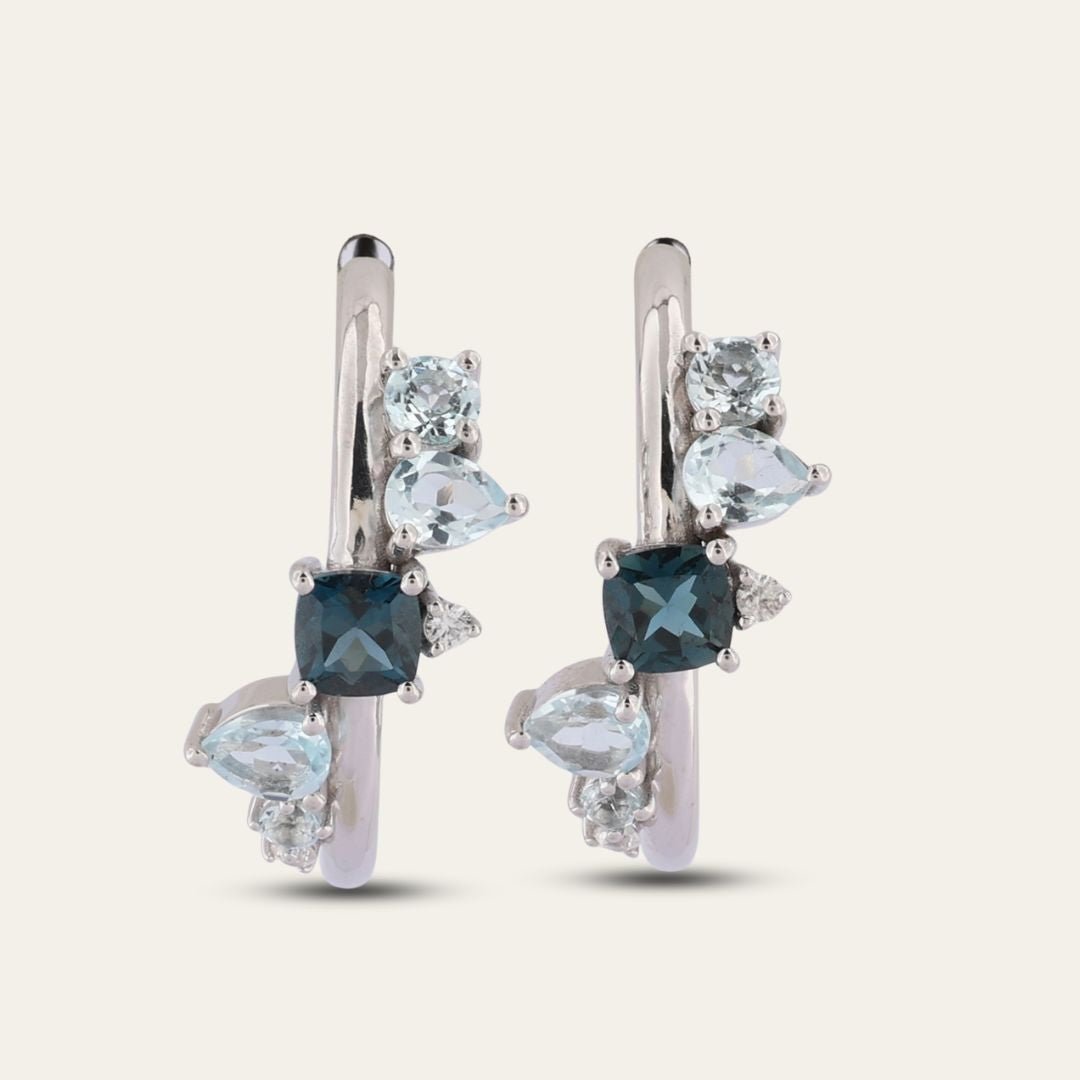 Silver Zaria Earrings - Luxury Handcrafted Topaz Hoop Earrings - Dainty London