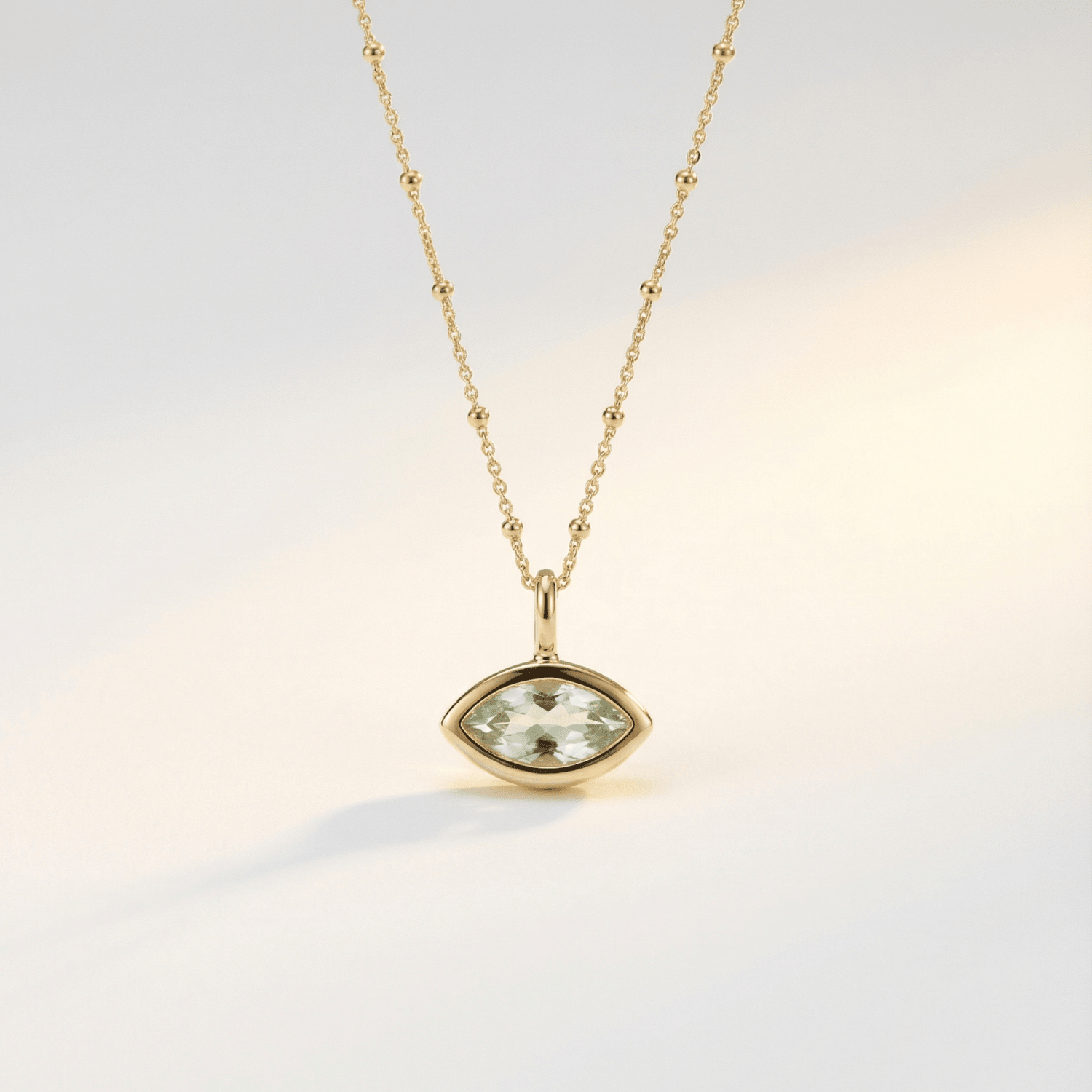 sea-inspired jewellery, green quartz necklace, dainty gemstone pendant, layering necklace, ocean blue jewelry, beach lovers gift, sterling silver necklace, gold vermeil jewelry, dainty everyday necklace, seashell jewelry gift, minimalist gemstone necklace, coastal jewelry gift, ocean-inspired pendant