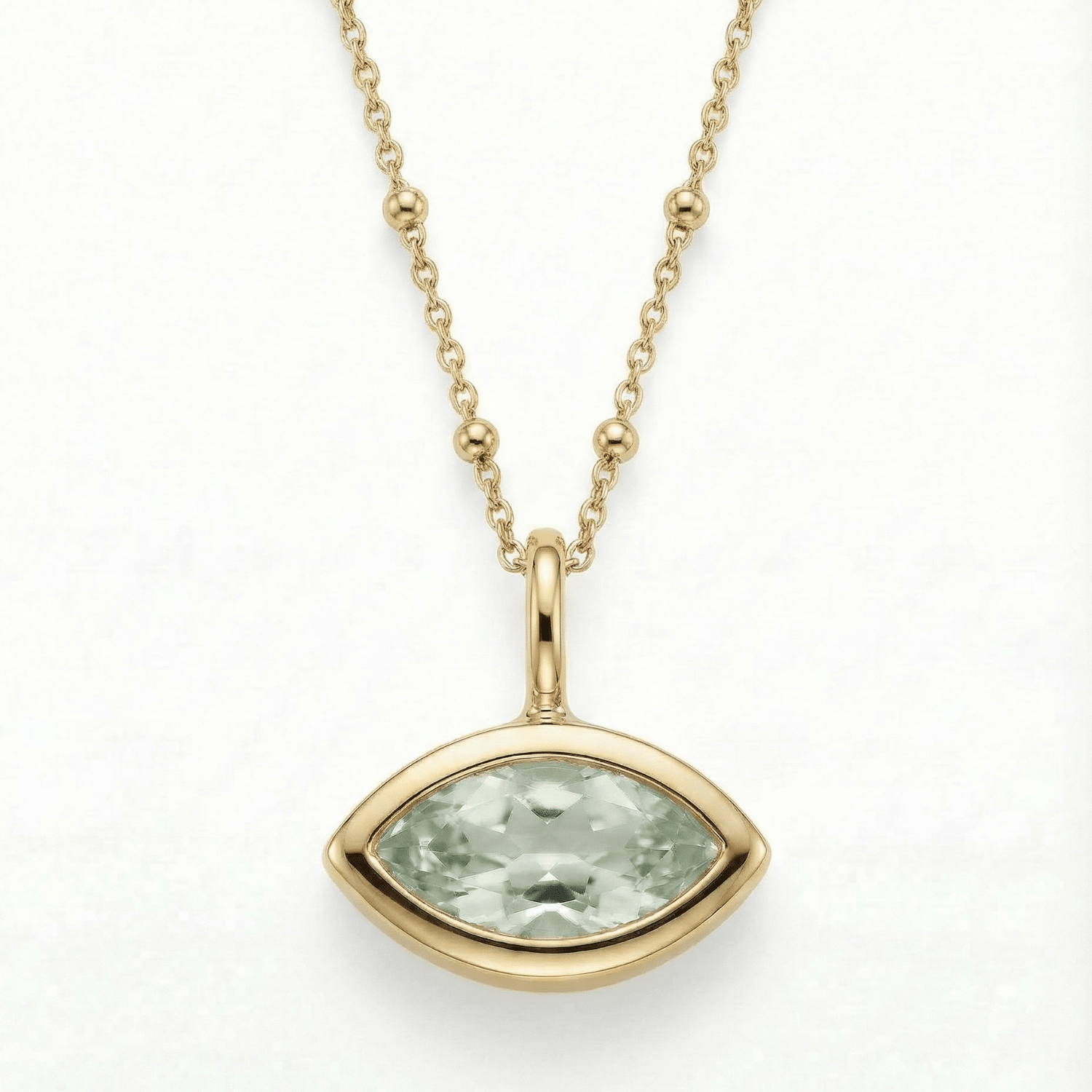 sea-inspired jewellery, green quartz necklace, dainty gemstone pendant, layering necklace, ocean blue jewelry, beach lovers gift, sterling silver necklace, gold vermeil jewelry, dainty everyday necklace, seashell jewelry gift, minimalist gemstone necklace, coastal jewelry gift, ocean-inspired pendant