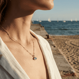 Sky blue topaz marquise pendant necklace on satellite chain