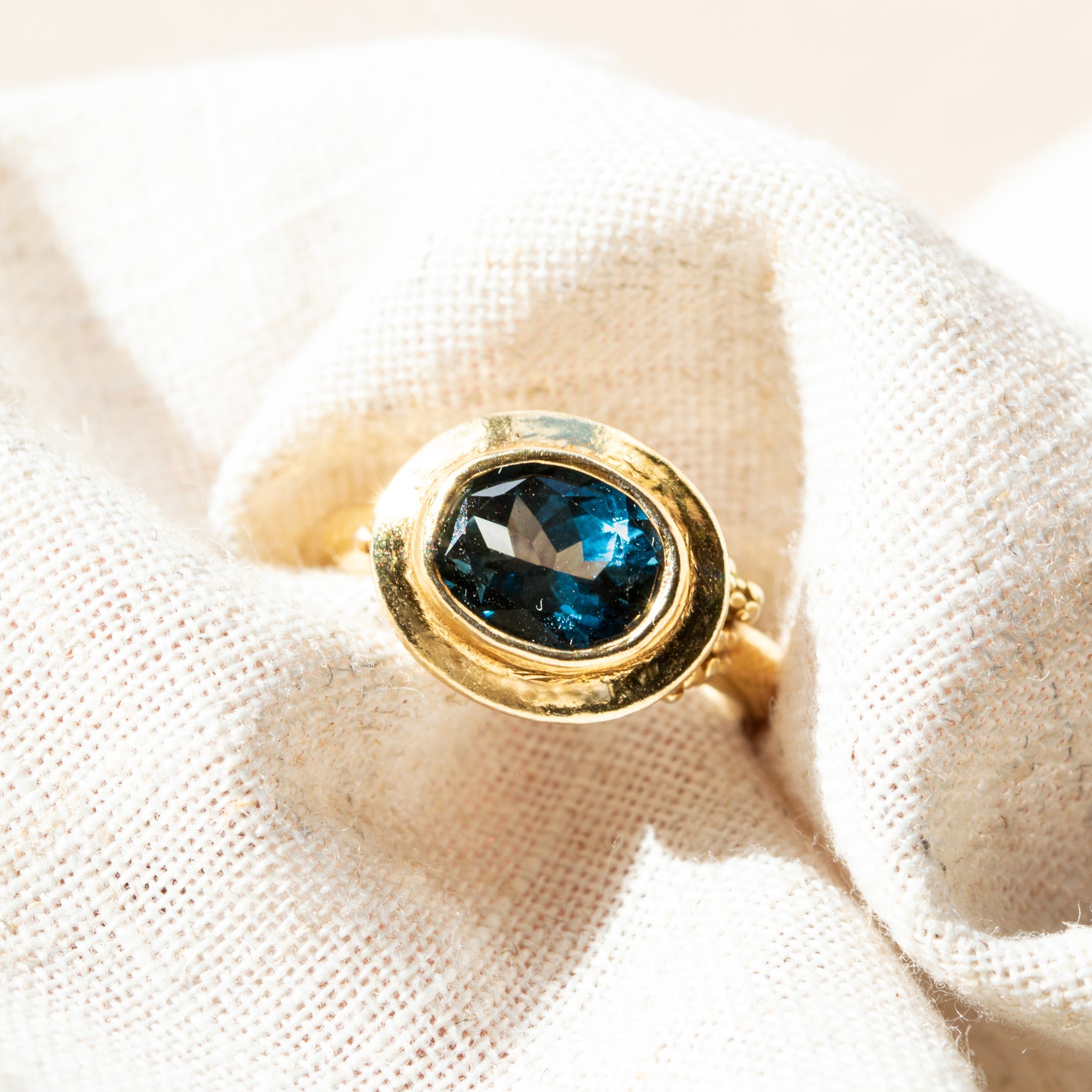 Solid Gold Calla Ring - London Blue Topaz Ethical gemstone Rings - Dainty London