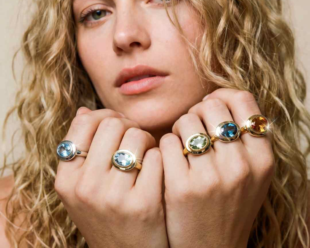 Solid Gold Contemporary Topaz Ring - Avery Ring - Dainty London