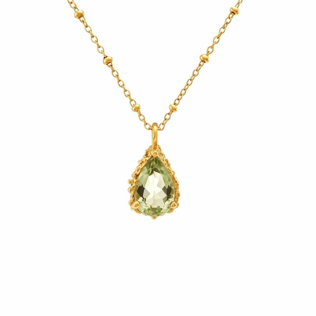 Solid Gold Green Amethyst Necklace - Alba - Dainty London