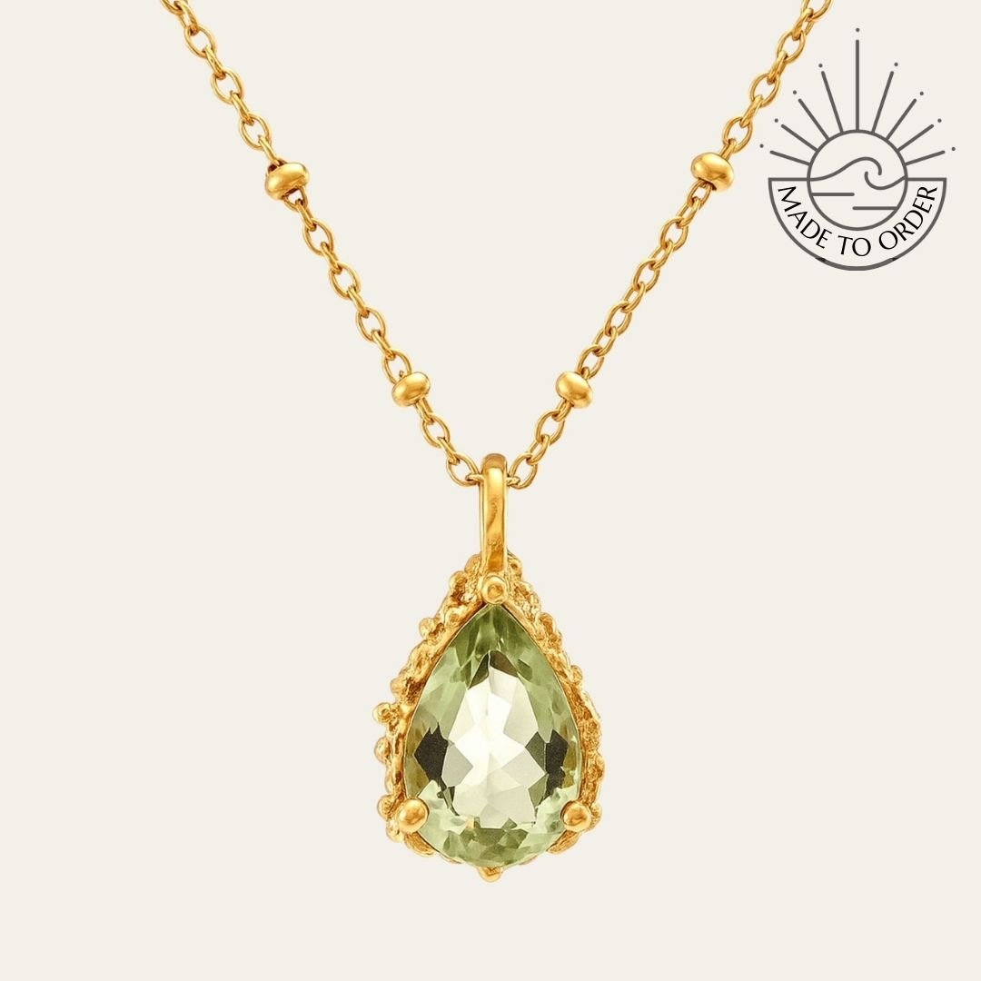 Solid Gold Green Beryl Necklace - Alba - Dainty London