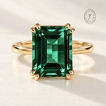 Elara green emerald ring in solid 9ct gold with an 11x9mm octagonal Hydrothermal Emerald gemstone, handcrafted by Dainty London