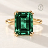 Elara green emerald ring in solid 9ct gold with an 11x9mm octagonal Hydrothermal Emerald gemstone, handcrafted by Dainty London