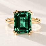 Elara green emerald ring in solid 9ct gold with an 11x9mm octagonal Hydrothermal Emerald gemstone, handcrafted by Dainty London