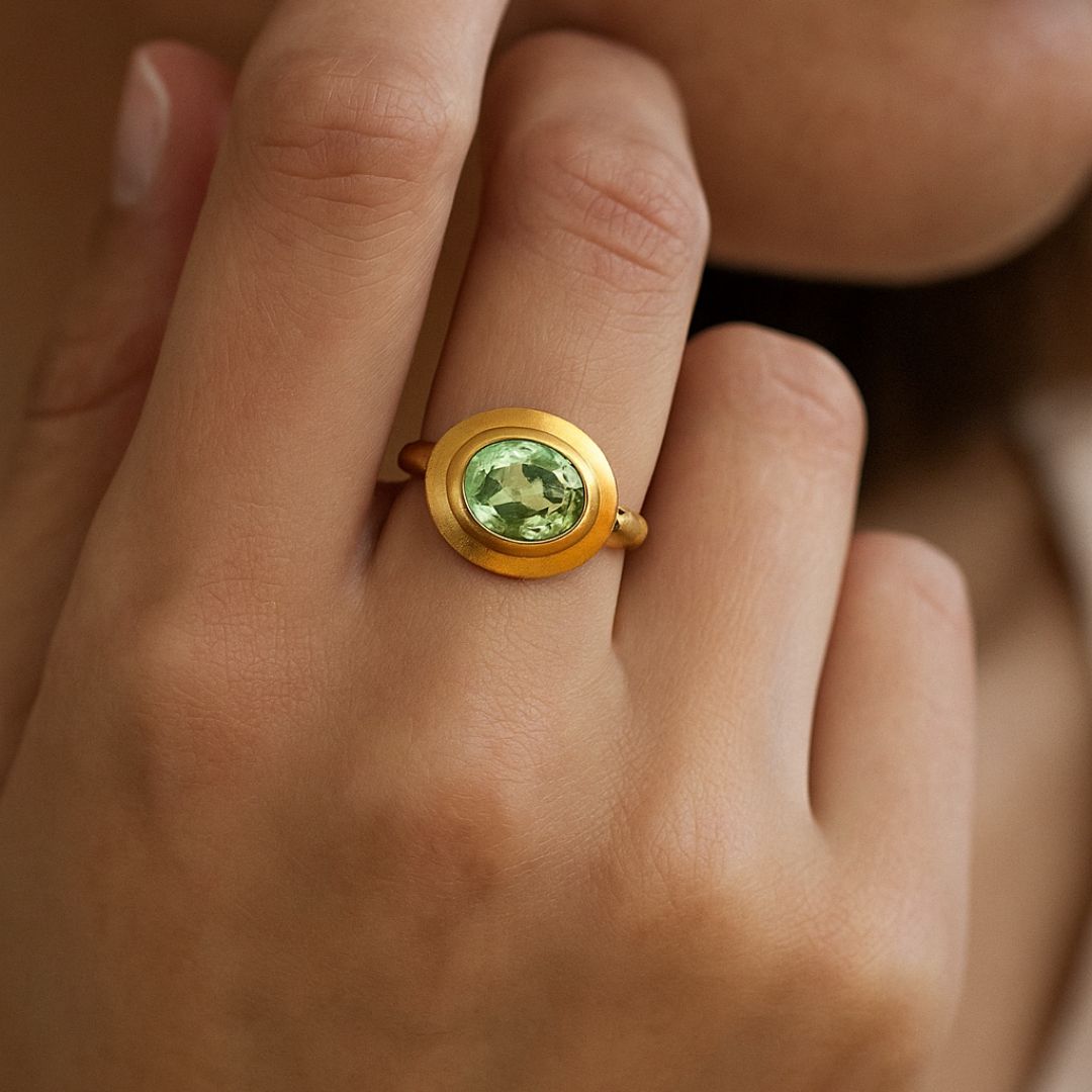 Solid Gold Green Quartz Modern Ring - Margo - Dainty London