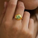 Solid Gold Green Quartz Modern Ring - Margo - Dainty London