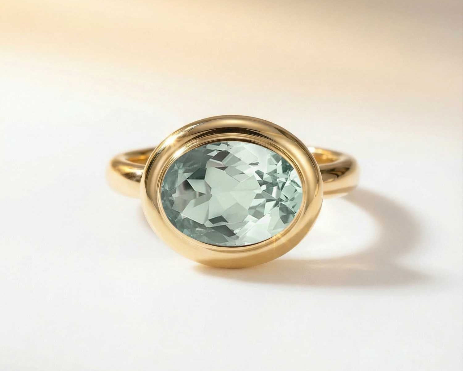 Solid Gold Green Quartz Modern Ring - Margo - Dainty London