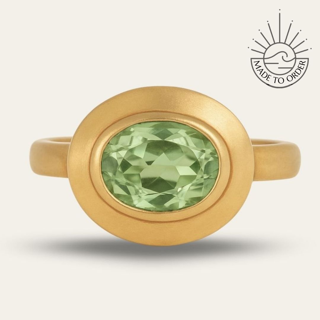Solid Gold Green Quartz Modern Ring - Margo - Dainty London