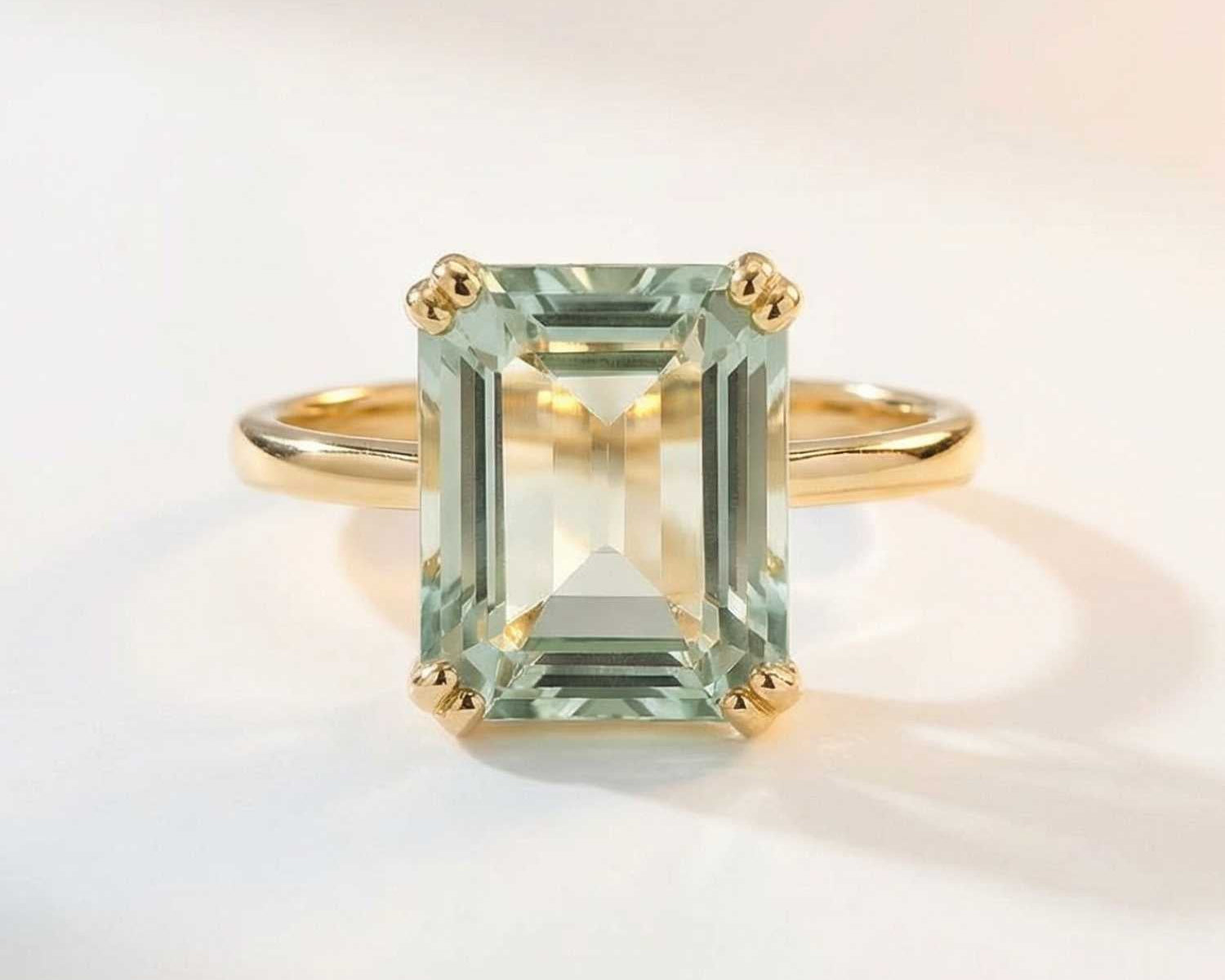 Solid Gold Green Quartz Ring - Luna - Dainty London