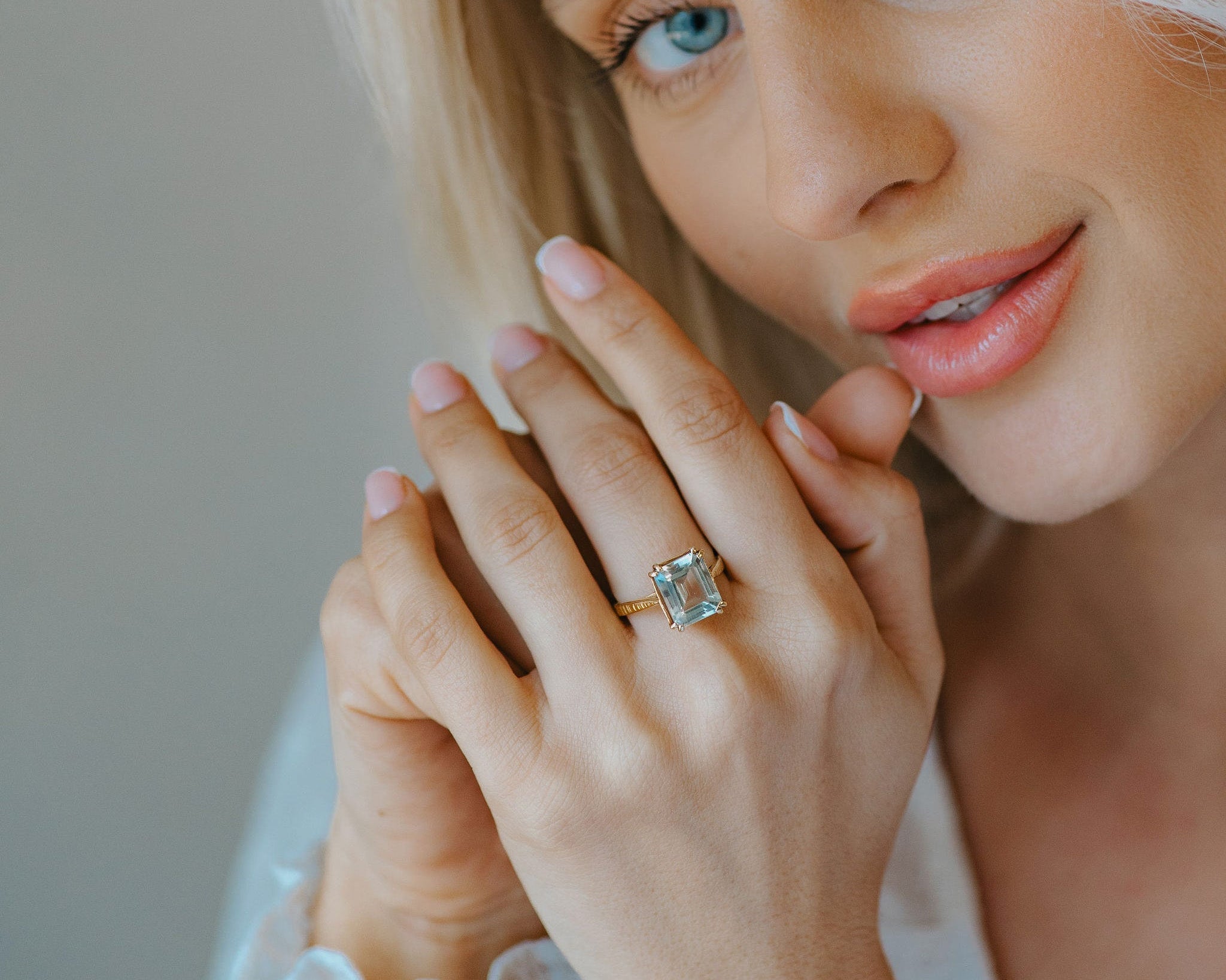 Solid Gold Green Quartz Ring - Luna - Dainty London