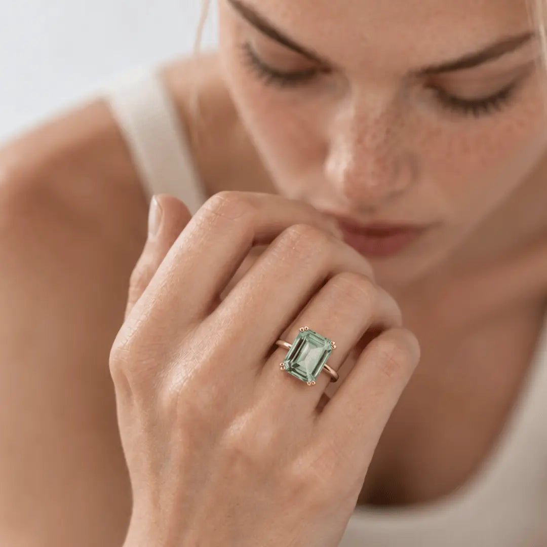 Solid Gold Green Quartz Ring - Luna - Dainty London