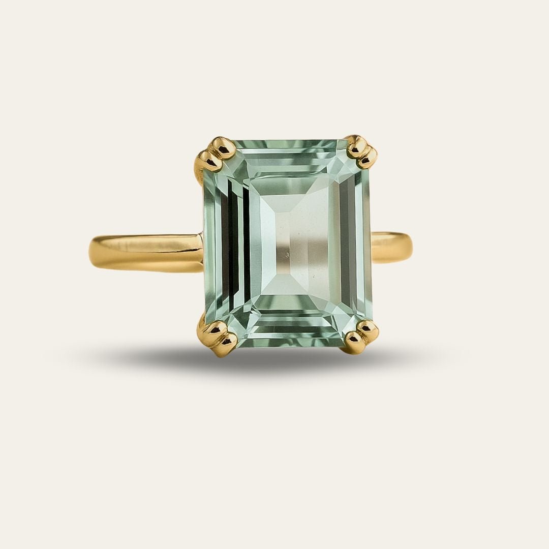 Solid Gold Green Quartz Ring - Luna - Dainty London