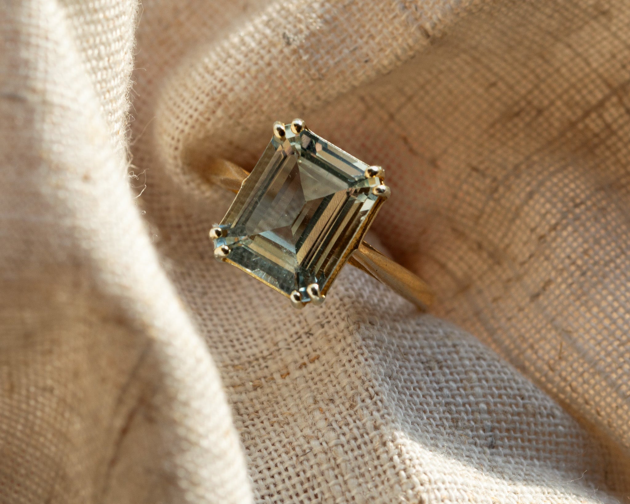 Solid Gold Green Quartz Ring - Luna - Dainty London