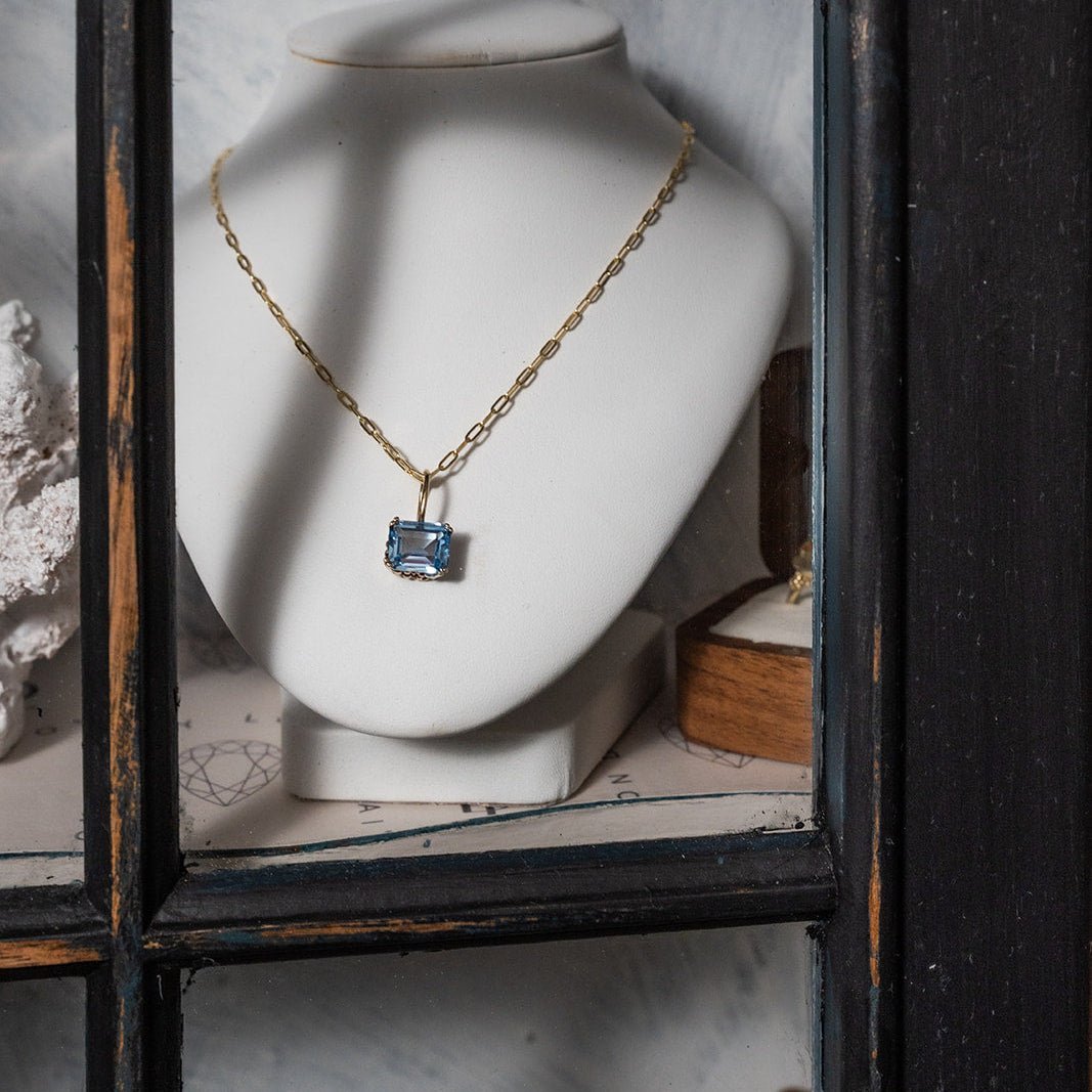 Solid Gold Large Blue Topaz Necklace - Astrid - Dainty London