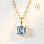 Solid Gold Large Blue Topaz Necklace - Astrid - Dainty London