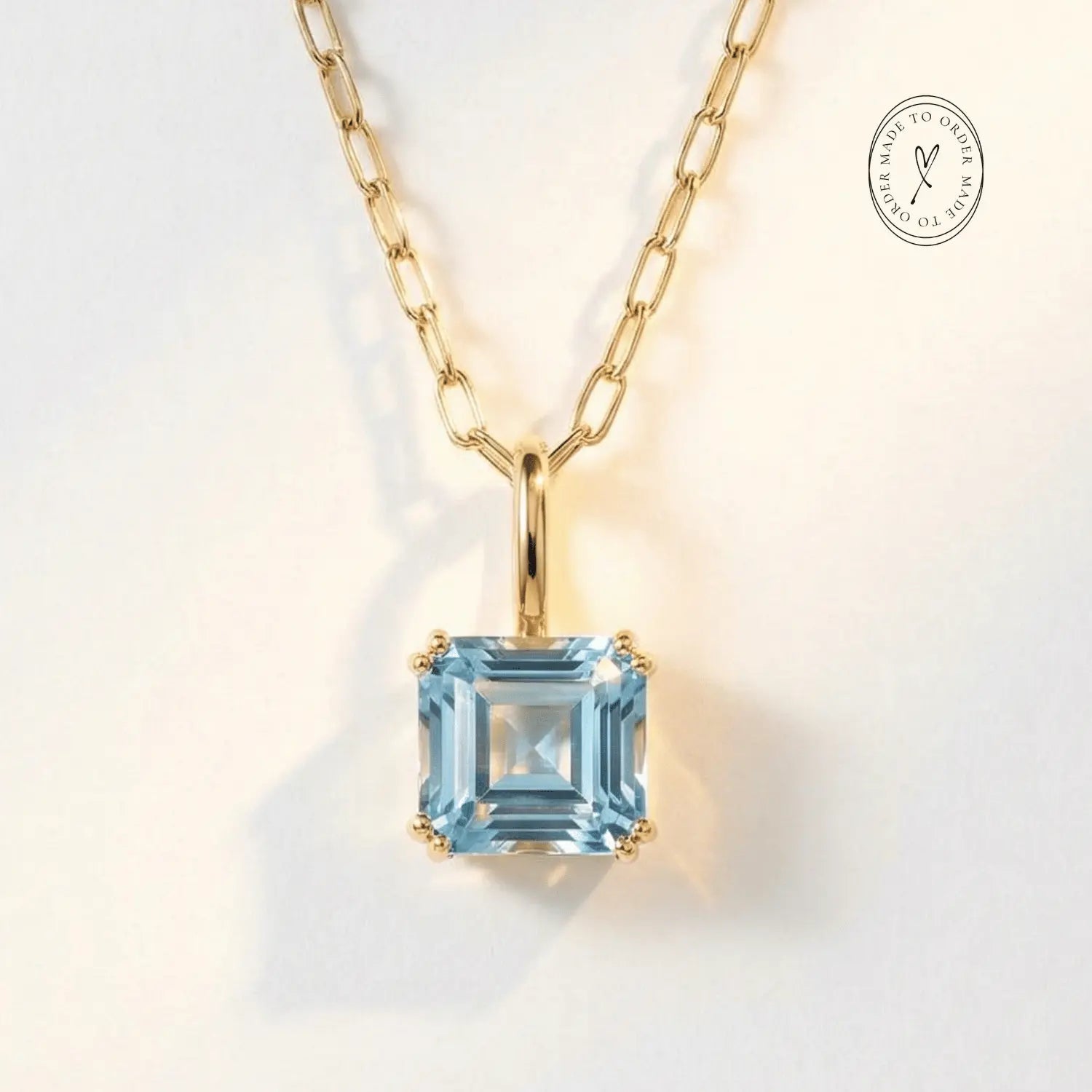 Solid Gold Large Blue Topaz Necklace - Astrid - Dainty London