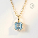 Solid Gold Large Blue Topaz Necklace - Astrid - Dainty London