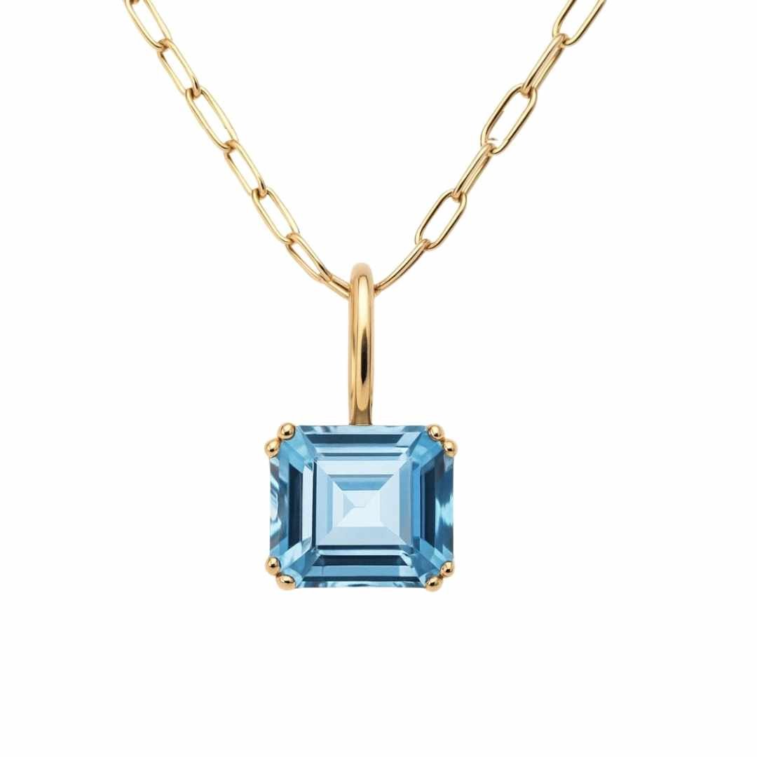 Solid Gold Large Blue Topaz Necklace - Astrid - Dainty London