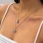Solid Gold Large Blue Topaz Necklace - Astrid - Dainty London