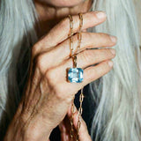 Solid Gold Large Blue Topaz Necklace - Astrid - Dainty London