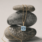 Solid Gold Large Blue Topaz Necklace - Astrid - Dainty London