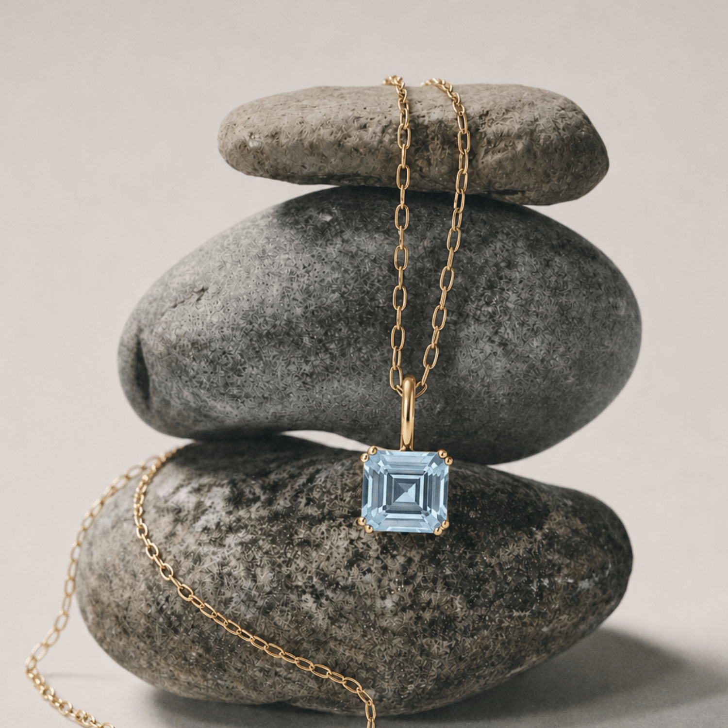 Solid Gold Large Blue Topaz Necklace - Astrid - Dainty London
