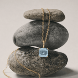 Solid Gold Large Blue Topaz Necklace - Astrid - Dainty London