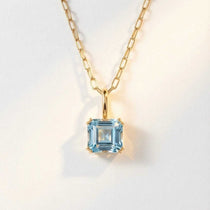 Solid Gold Large Blue Topaz Necklace - Astrid - Dainty London