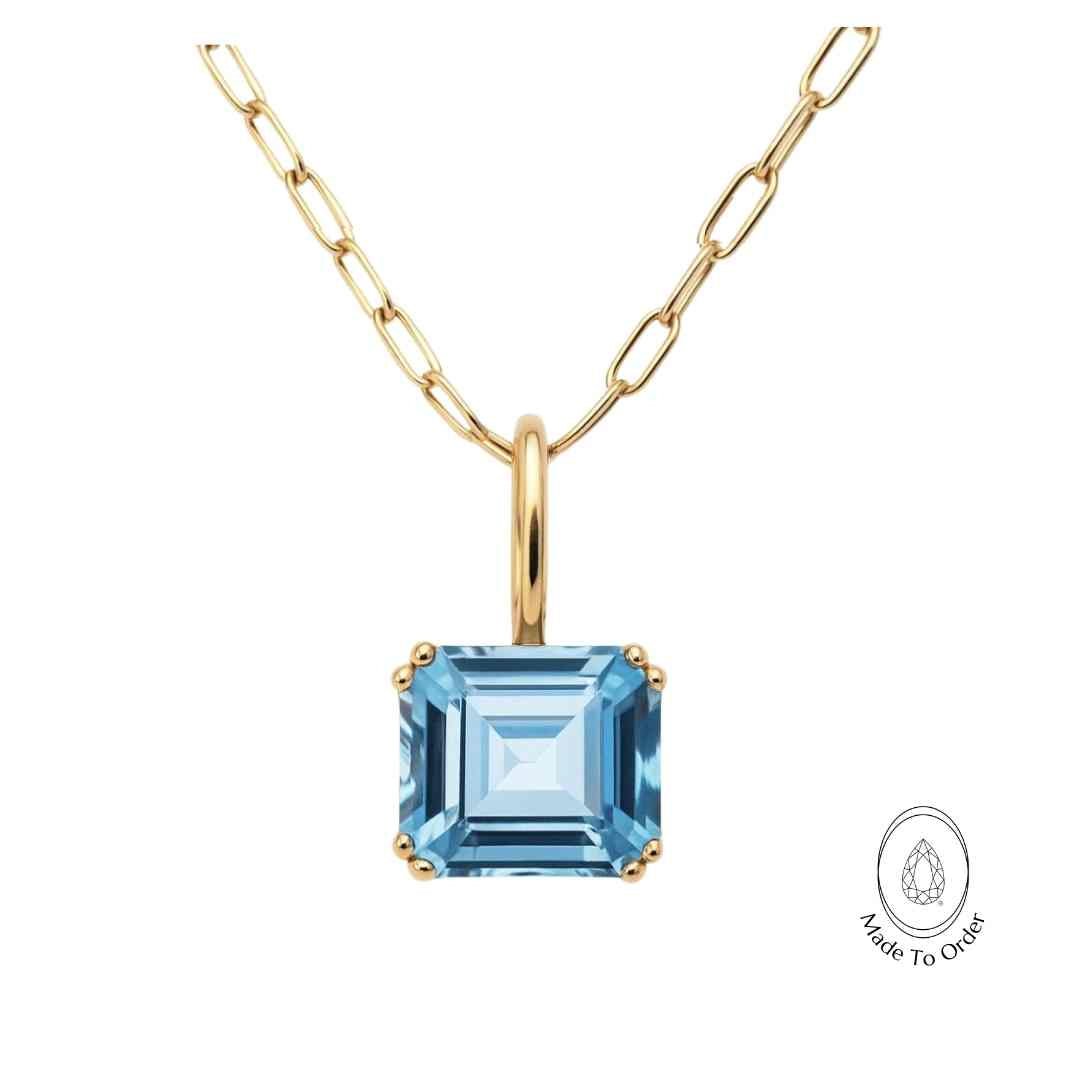 Solid Gold Large Blue Topaz Necklace - Astrid - Dainty London
