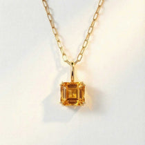 Solid Gold Large Citrine Necklace - Isla - Dainty London