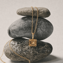 Solid Gold Large Citrine Necklace - Isla - Dainty London
