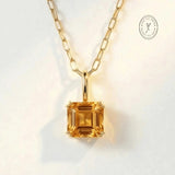 Solid Gold Large Citrine Necklace - Isla - Dainty London