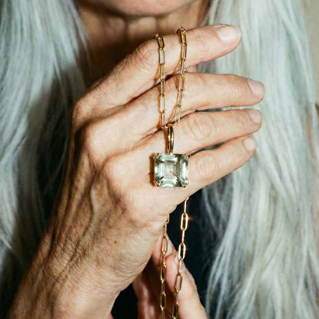 Solid Gold Large Green Quartz Necklace - Giselle - Dainty London