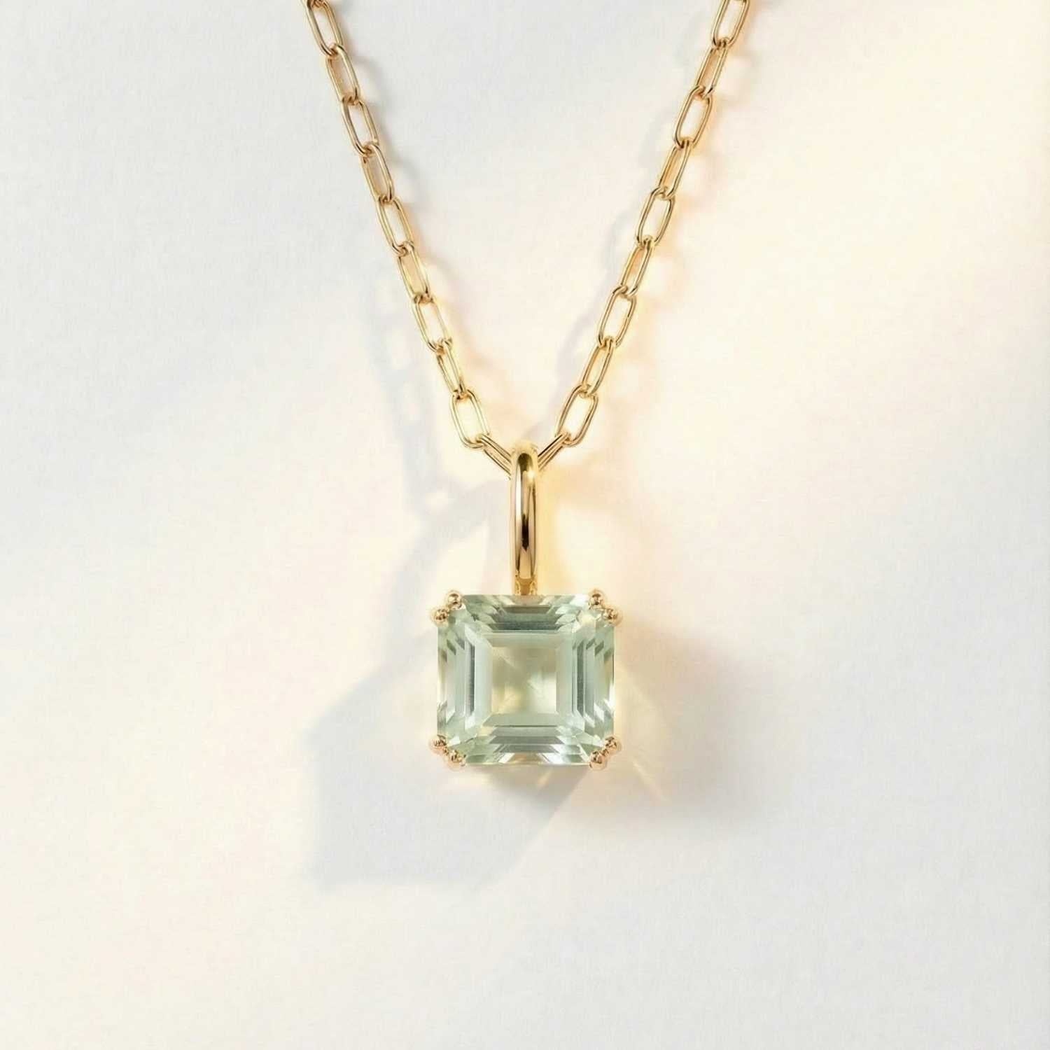 Solid Gold Large Green Quartz Necklace - Giselle - Dainty London