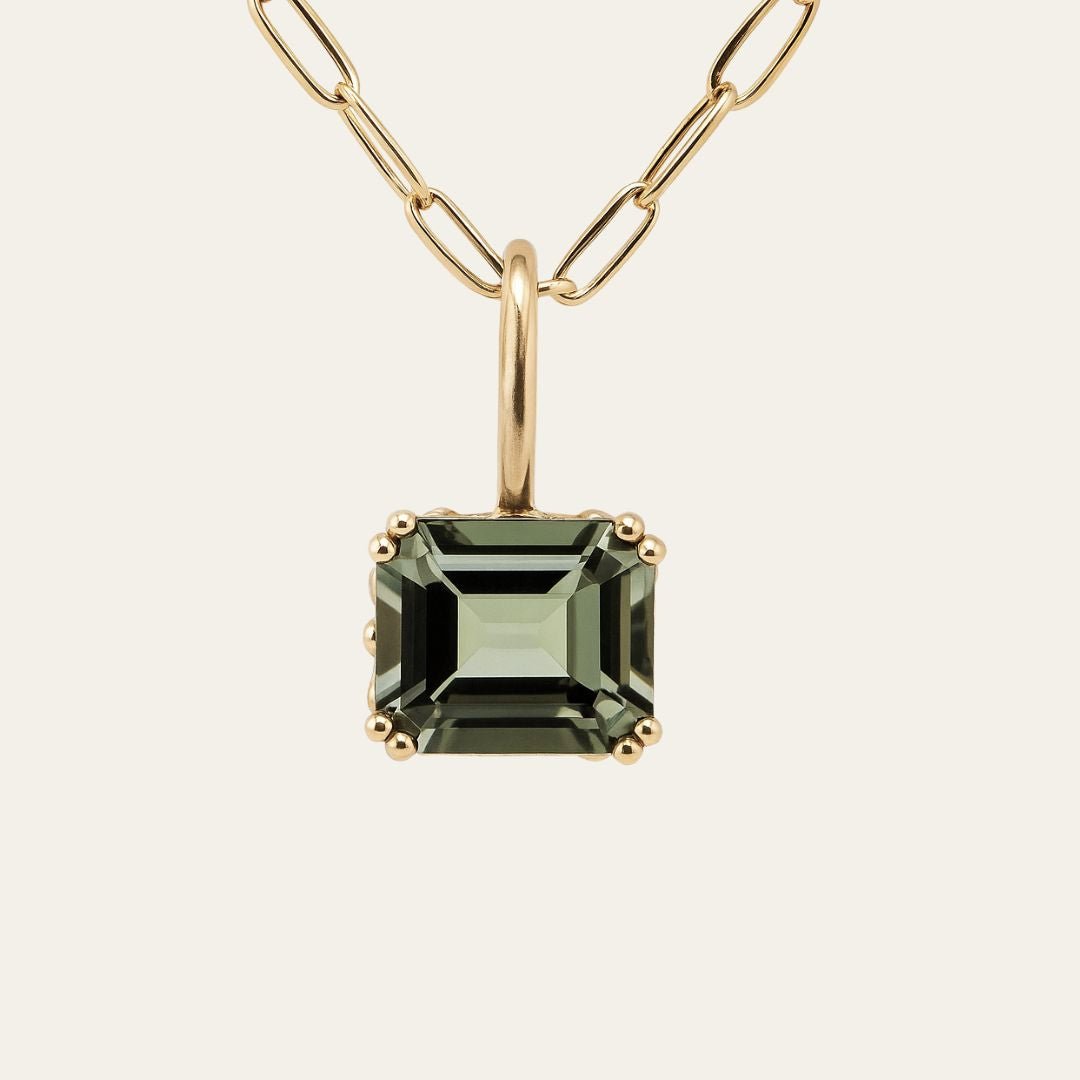 Solid Gold Large Green Quartz Necklace - Giselle - Dainty London
