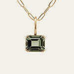 Solid Gold Large Green Quartz Necklace - Giselle - Dainty London solid gold necklace, green quartz pendant, ocean inspired jewellery, maritime necklace, nature inspired gift, handcrafted gold necklace, adjustable chain necklace, seaside jewelry, maritime treasure, elegant gold pendant, luxury gemstone necklace, gift for adventurers, ocean lover gift